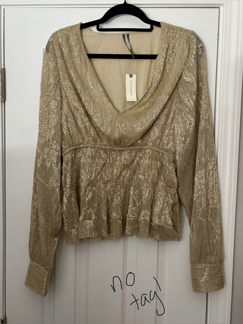 Anthropologie metallic smocked short sleeve top